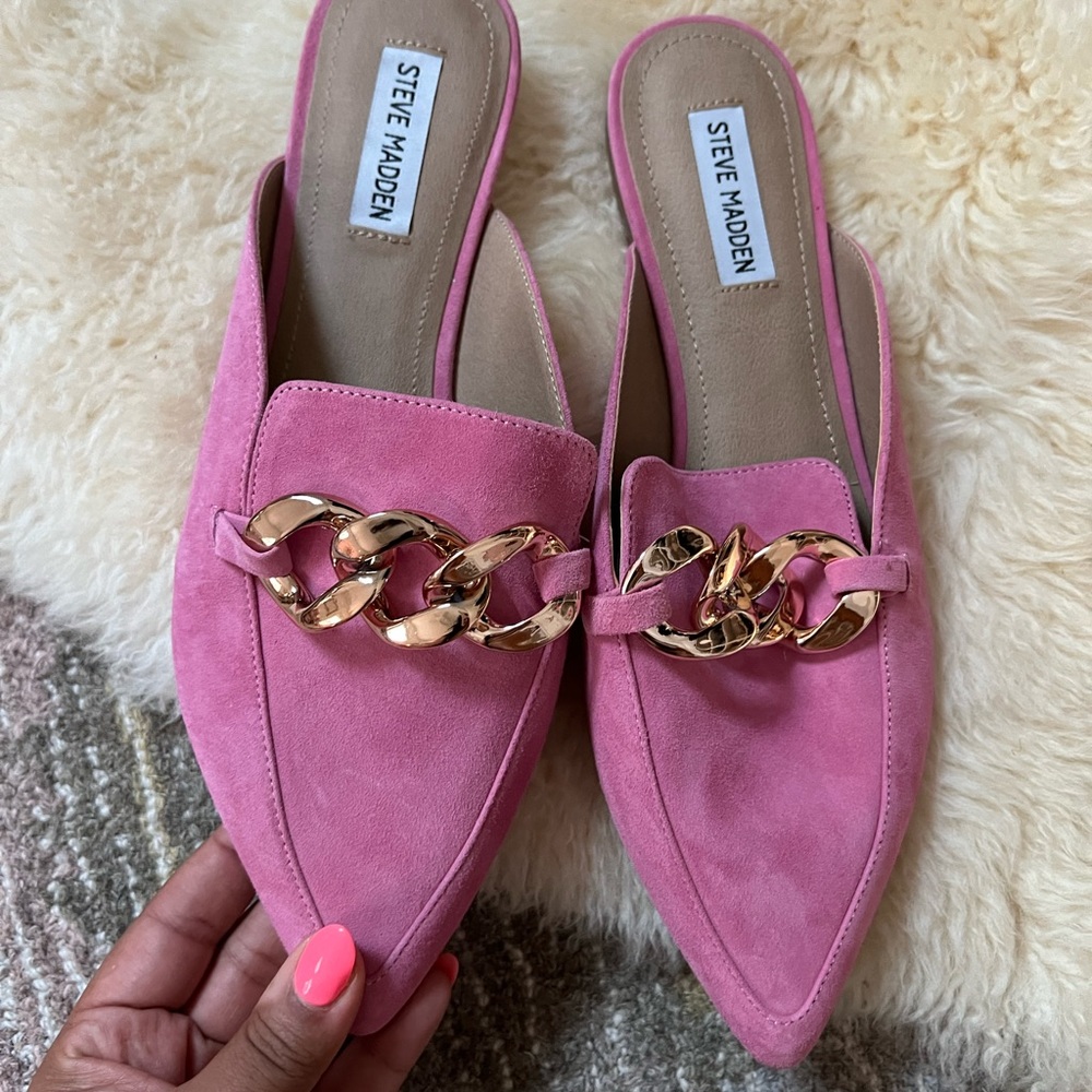 NWOT Steve Madden gold chain pink mule — size 11